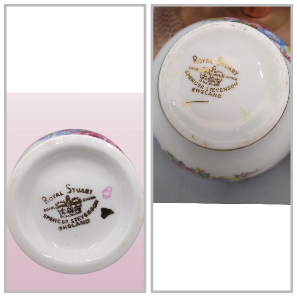 Royal Stuart Spencer Stevenson Bone China Demitasse Floral Sugar Creamer Vintage - Picture 11 of 12